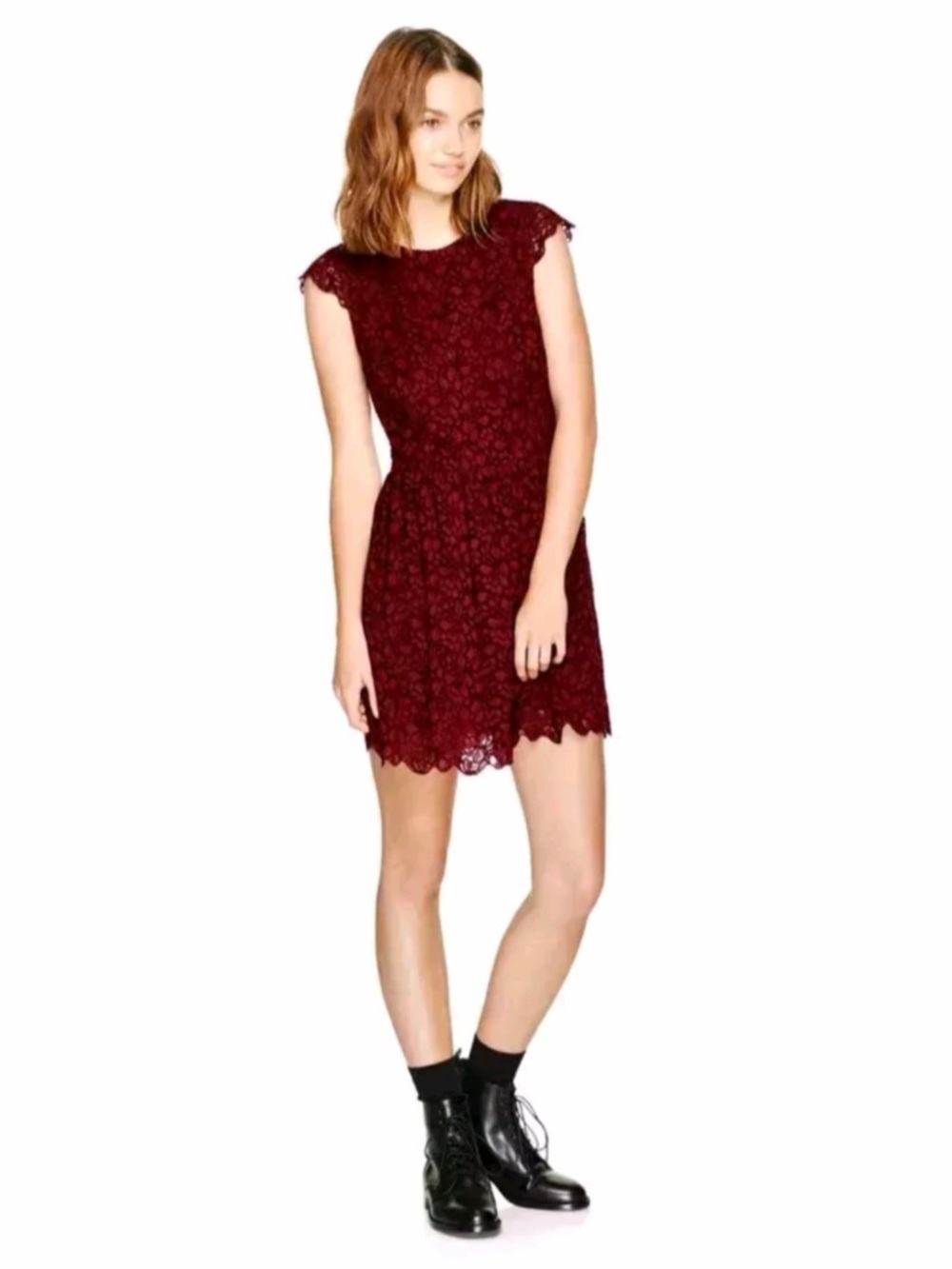 Aritzia Talula Burgundy Lace Fit-and-Flare Dress - Picture 5 of 5